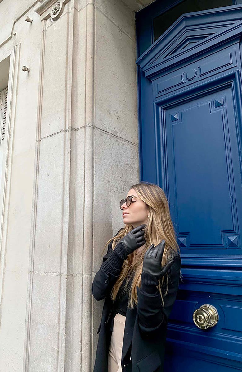 Agnelle Mixed Media Leather Gloves, Alternate, color, 