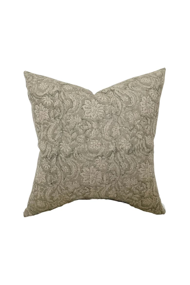Sydney Neutral Floral Gray Handblock Pillow Cover, Main, color, Gray