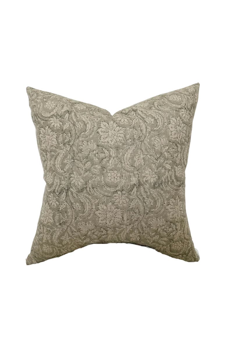 Linen & James Sydney Neutral Floral Gray Handblock Pillow Cover, Main, color, Gray