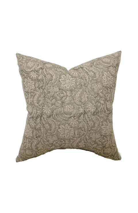 Sydney Neutral Floral Gray Handblock Pillow Cover