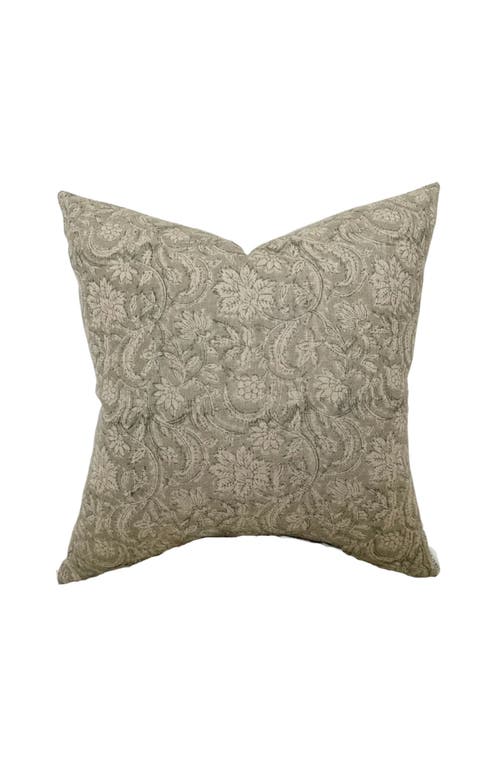 Linen & James Sydney Neutral Floral Gray Handblock Pillow Cover In Gray