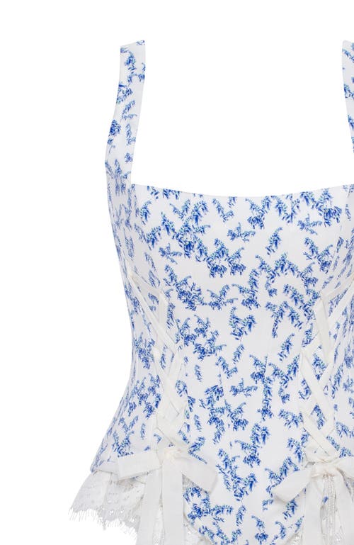 Milla Blue Lavender Corset On Straps With Bows And Ribbon Lacing In White
