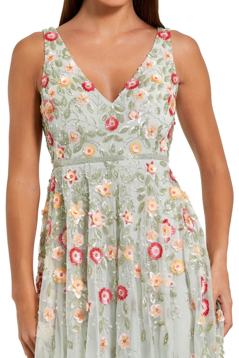 V-Neck Sleeveless Midi Floral Beaded A-Line Dress, Alternate, color, Sage Multi