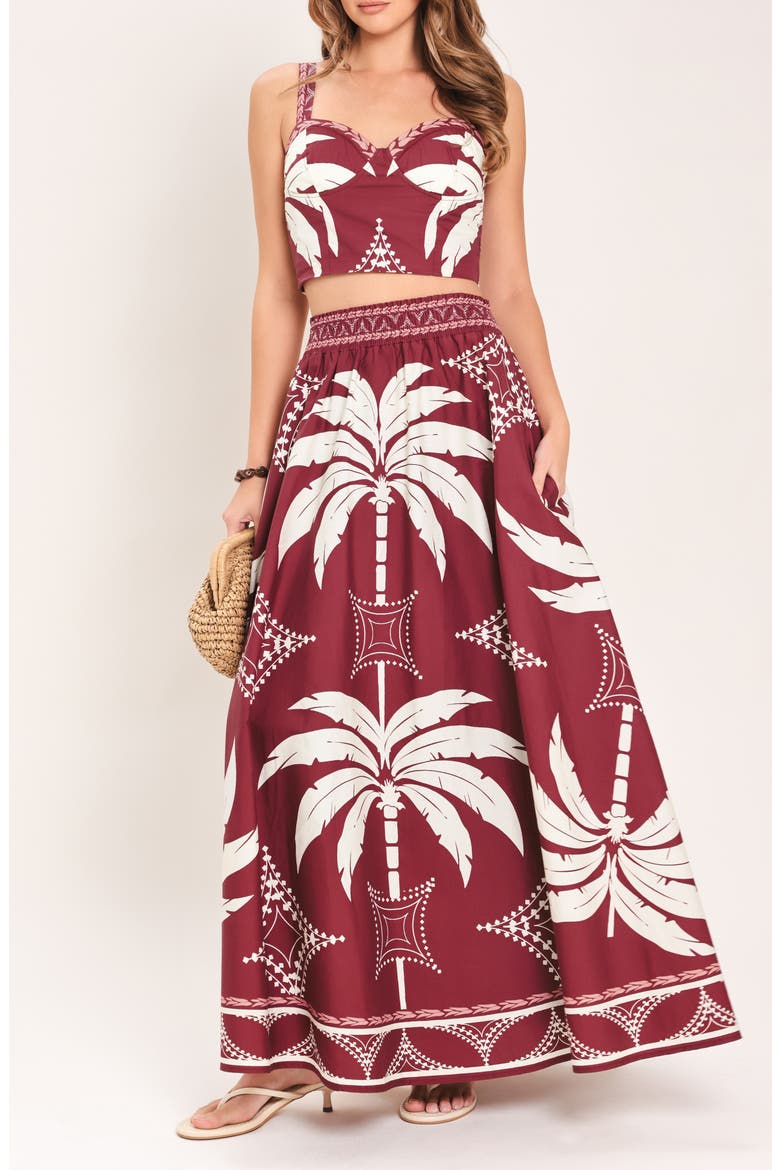 Print Crop Top & Maxi Skirt Set, Main, color, BURGUNDY