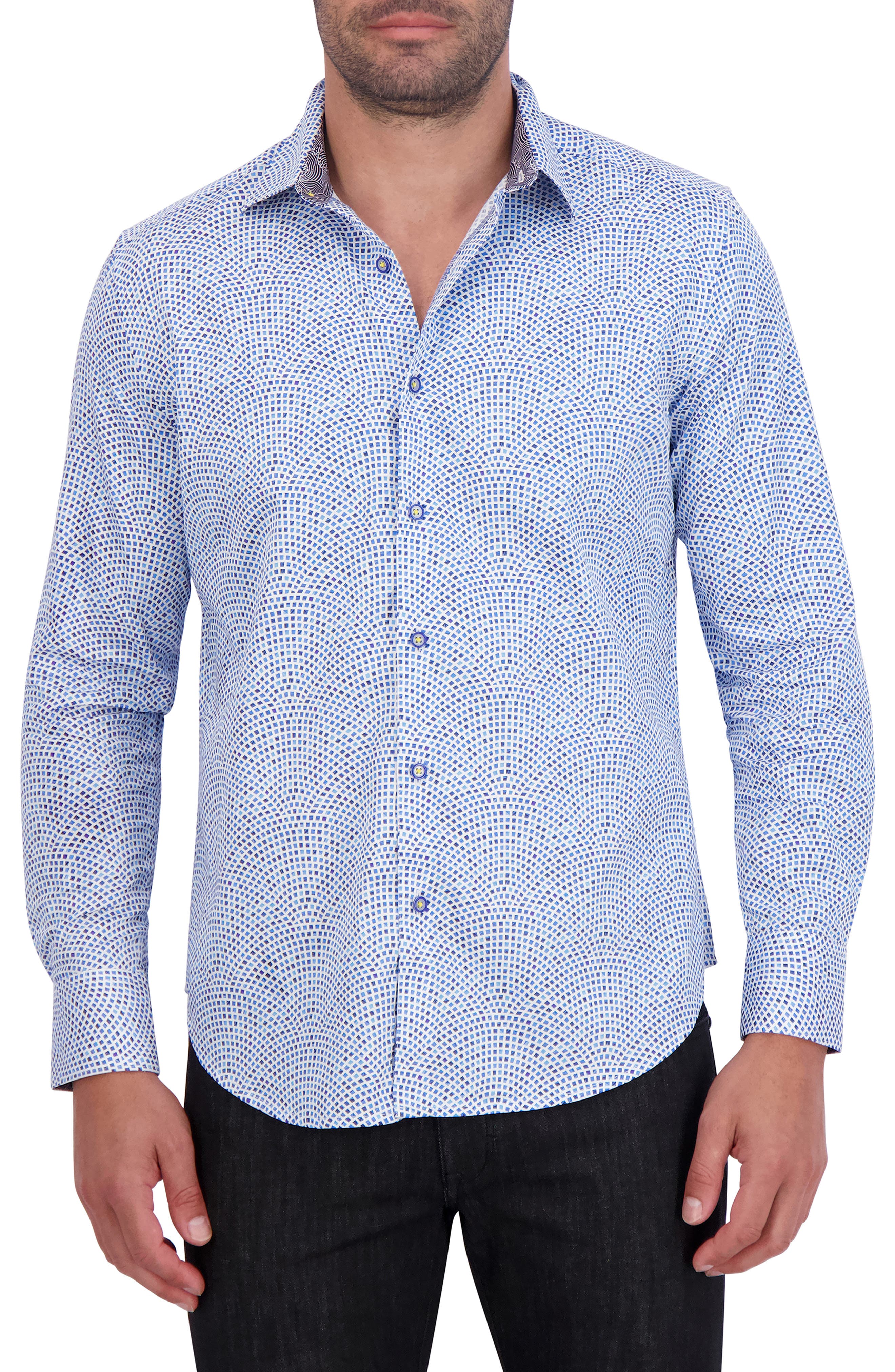 Robert Graham Abstract Grid Print Stretch Cotton Button-Down Shirt