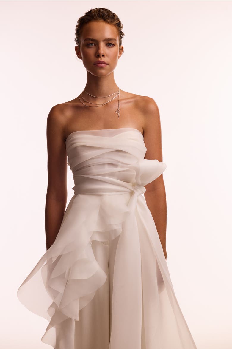 Off-Shoulder Organza Formal Occasion Blouse with Ruffles, Main, color, White