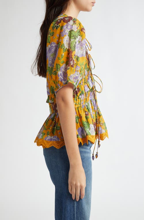 Farm Rio Floral Tie Front Top In Capri Floral Yellow