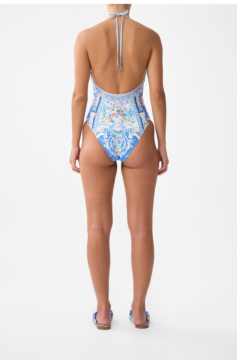 Camilla Diamond Neck Halter One Piece With U Ring Front, Alternate, color, Ottoman Opulence