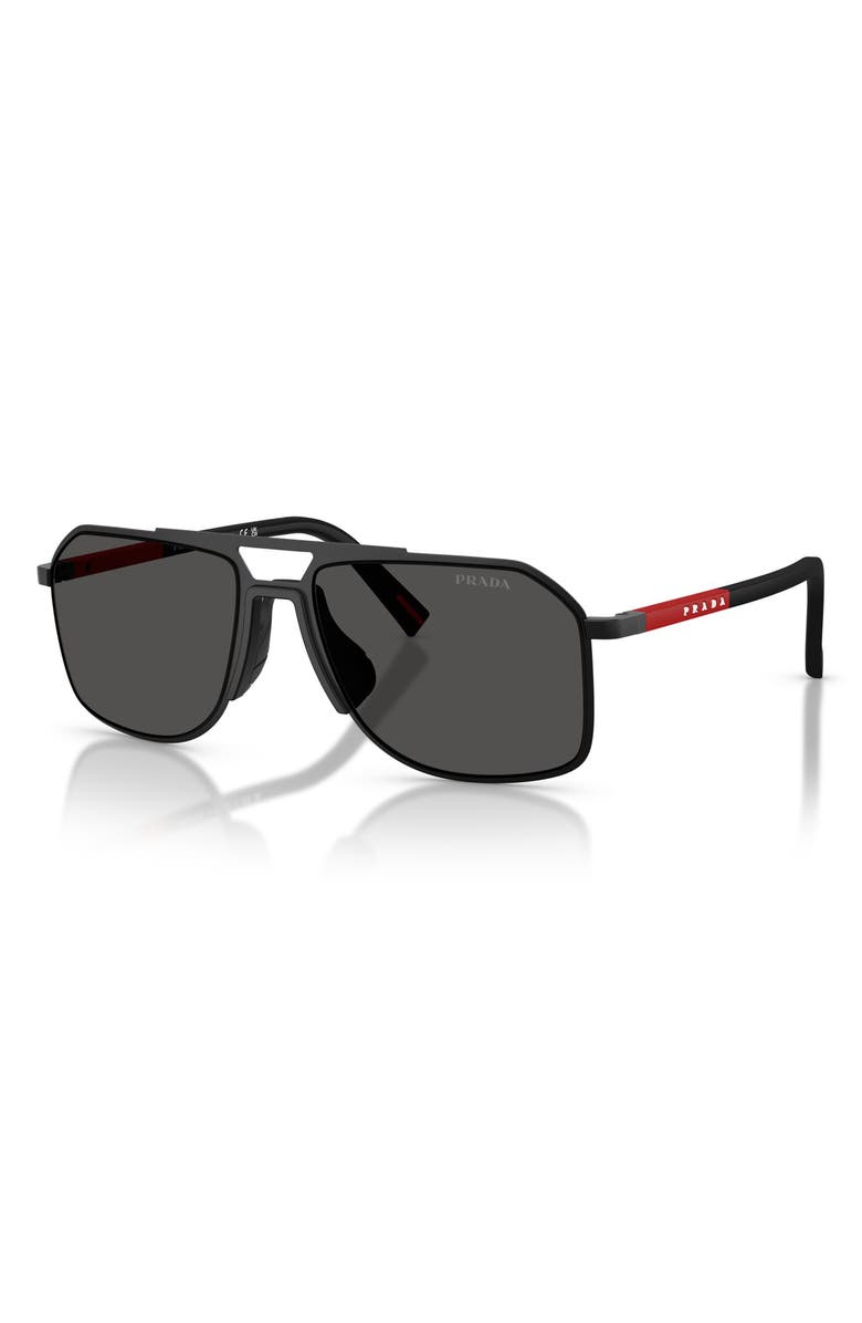 Prada Linea Rossa 56mm Pilot Sunglasses, Alternate, color, Matte Black / Dark Grey