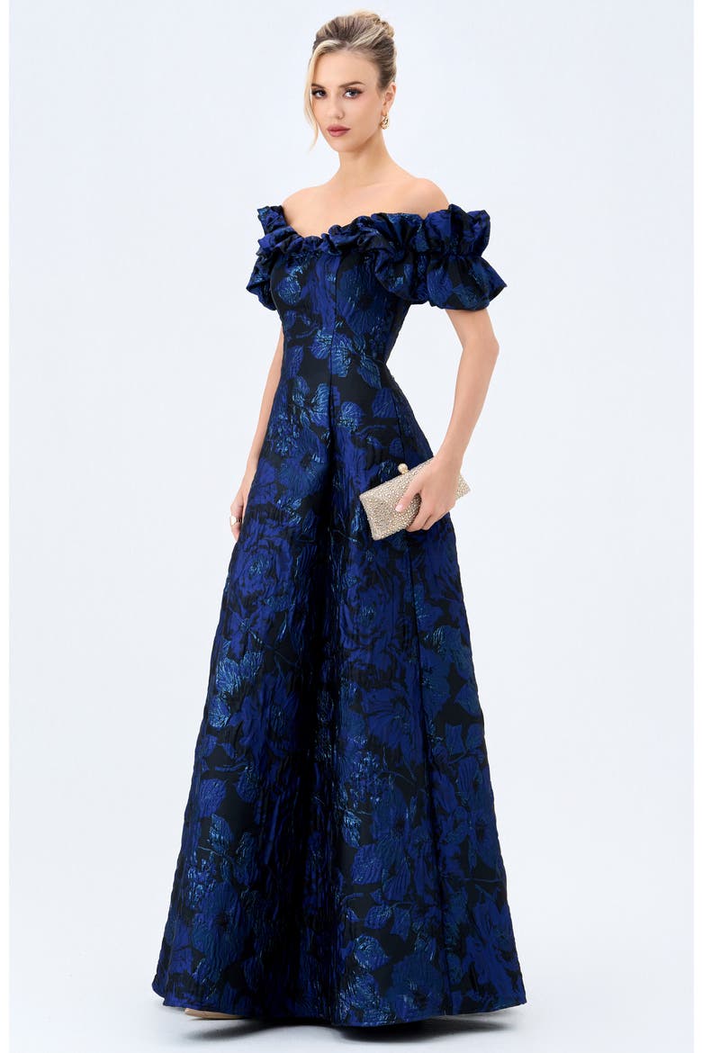 Maliyah Off Shoulder Gown, Main, color, NAVY