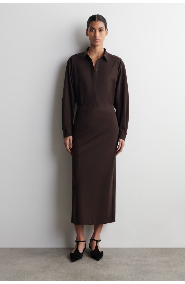 COS Jersey Midi Pencil Skirt, Main, color, Dark Brown