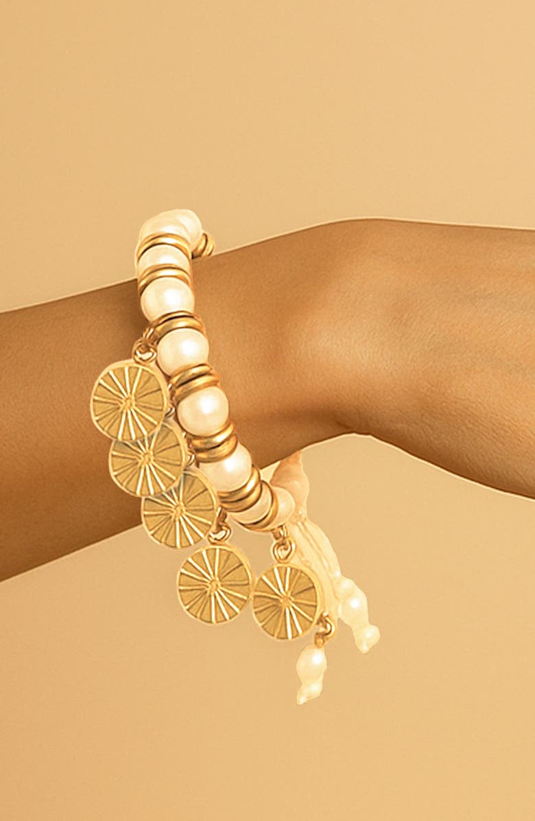 Deepa Gurnani Aviva Beaded Charm Bracelet, Alternate, color, Ivory