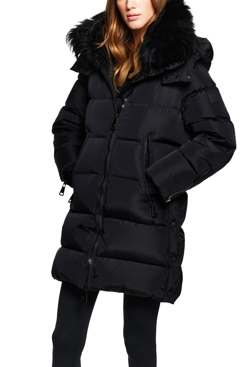Addison Water Resistant Down Puffer Coat with Genuine Shearling Collar, Alternate, color, MATTE BLACK