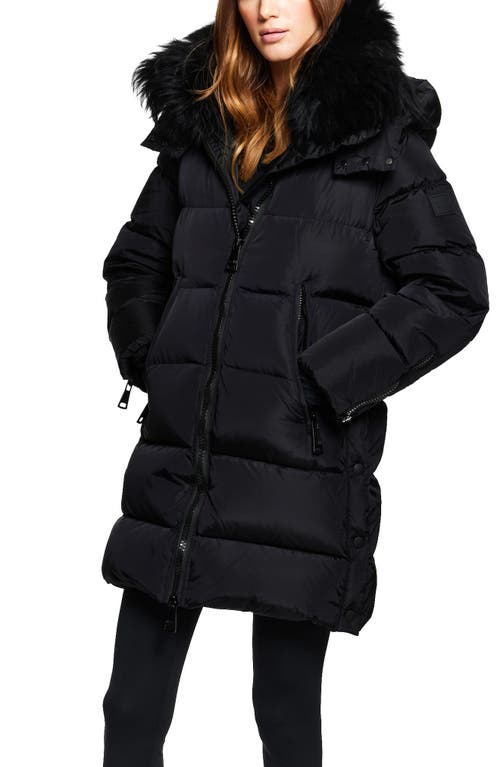 Sam . Addison Water Resistant Down Puffer Coat With Genuine Shearling Collar In Black