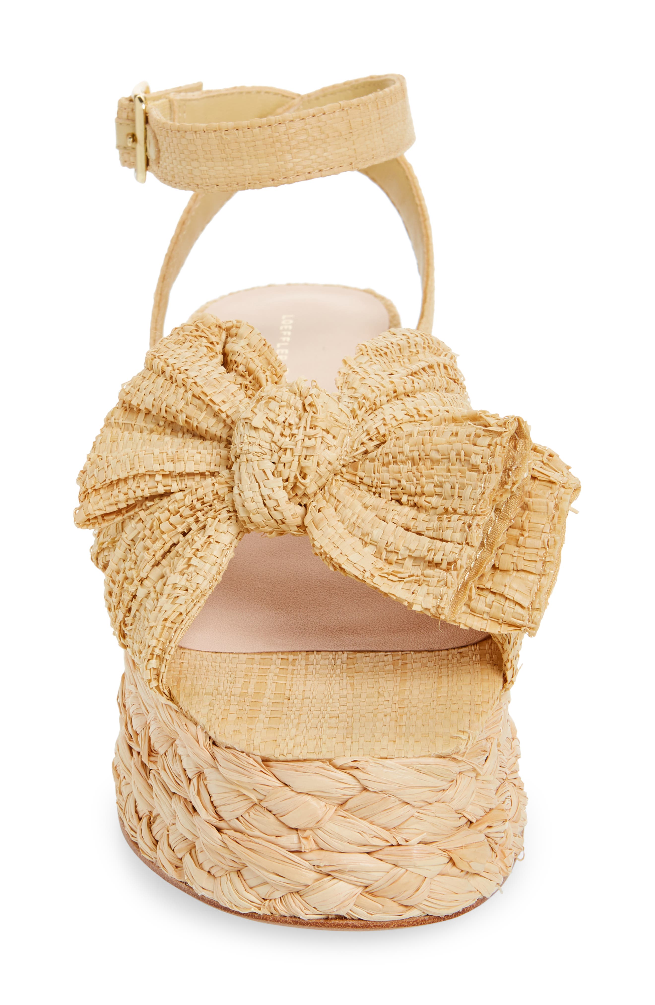 Gaby Pleated Bow Braided Raffia Platform Sandal, Alternate, color, NATURAL
