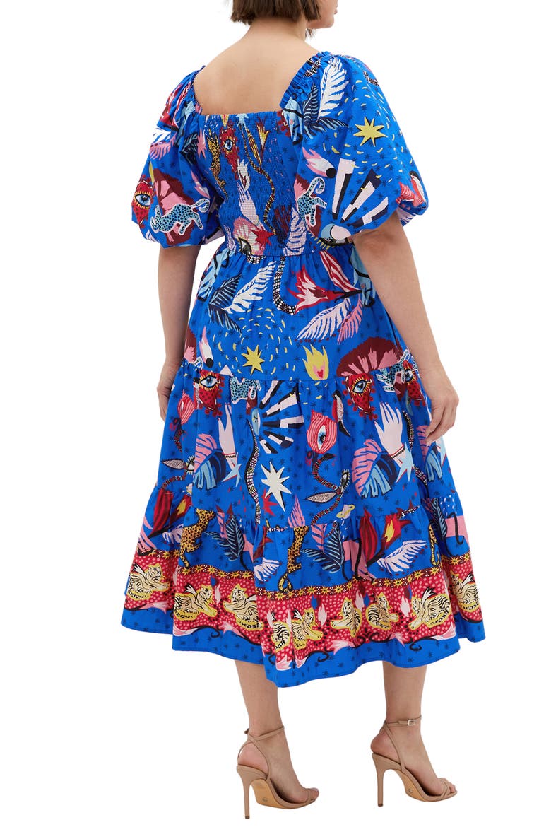 Capria Puff Sleeve Cotton Midi Dress, Alternate, color, CALISTA