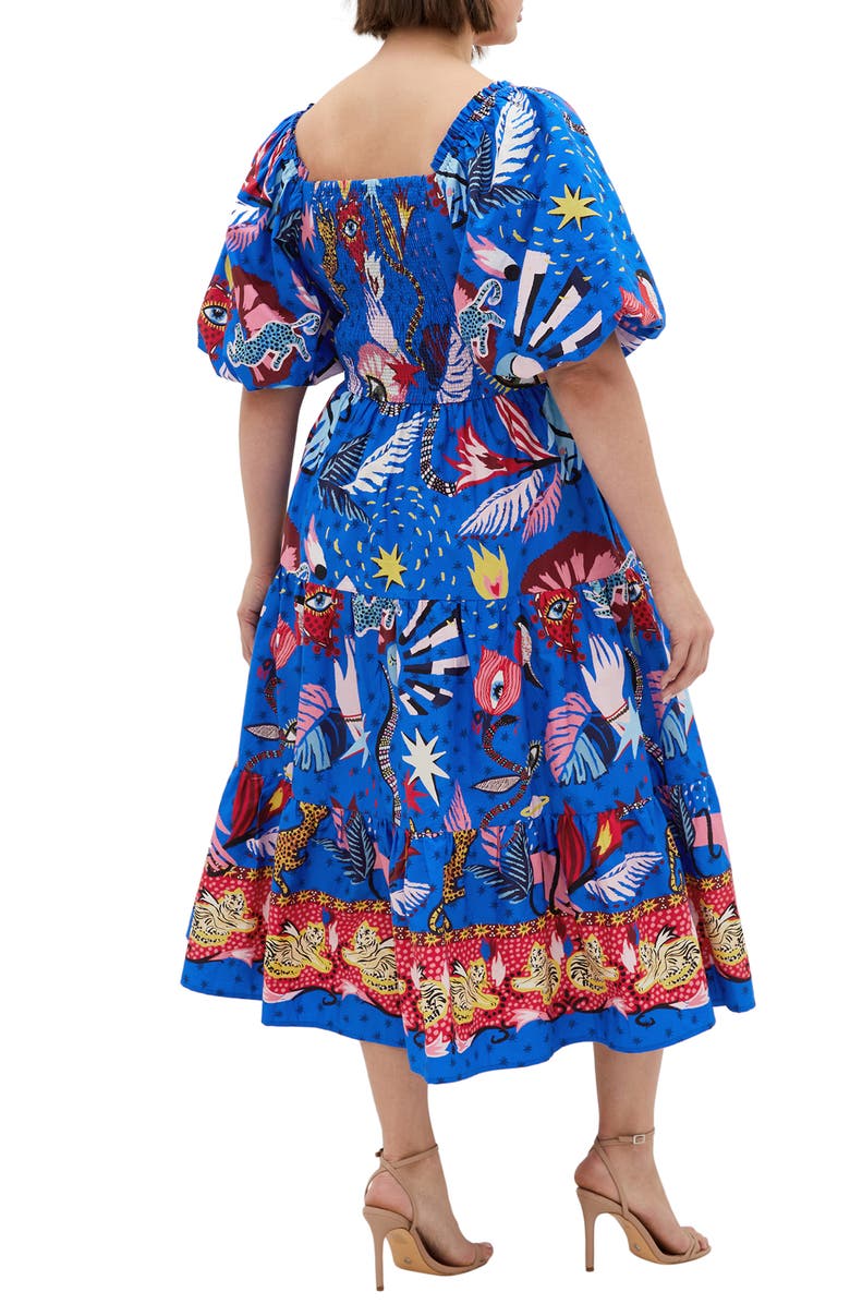 City Chic Capria Puff Sleeve Cotton Midi Dress, Alternate, color, 