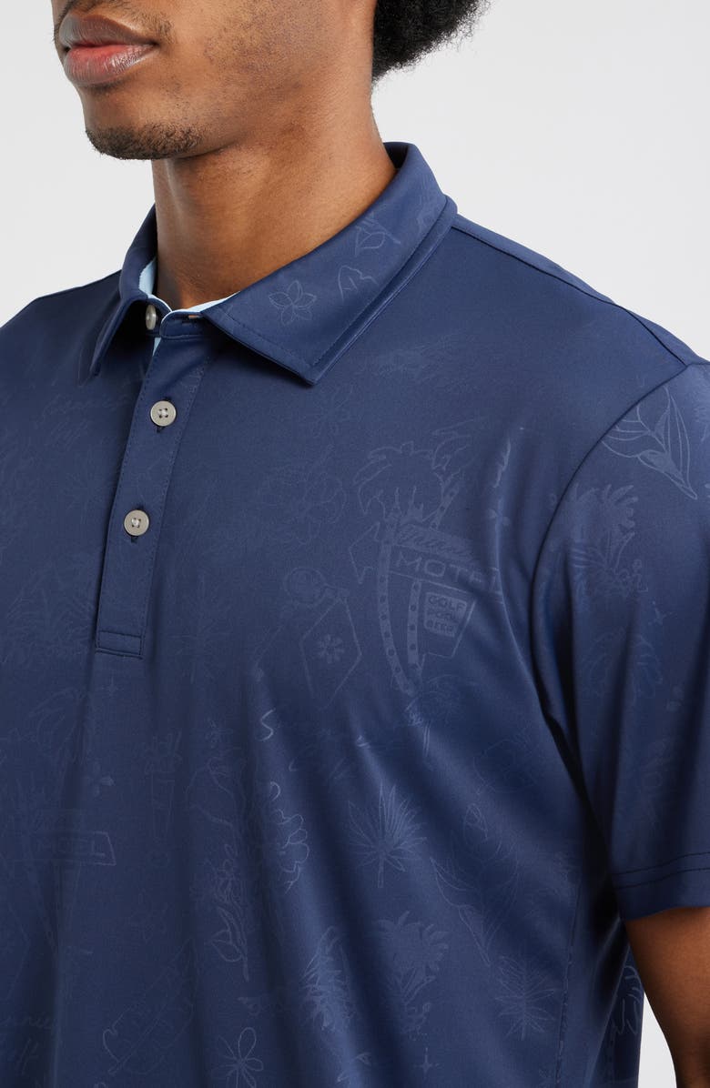 Swannies Clubhouse Icon Print Performance Golf Polo, Alternate, color, Navy