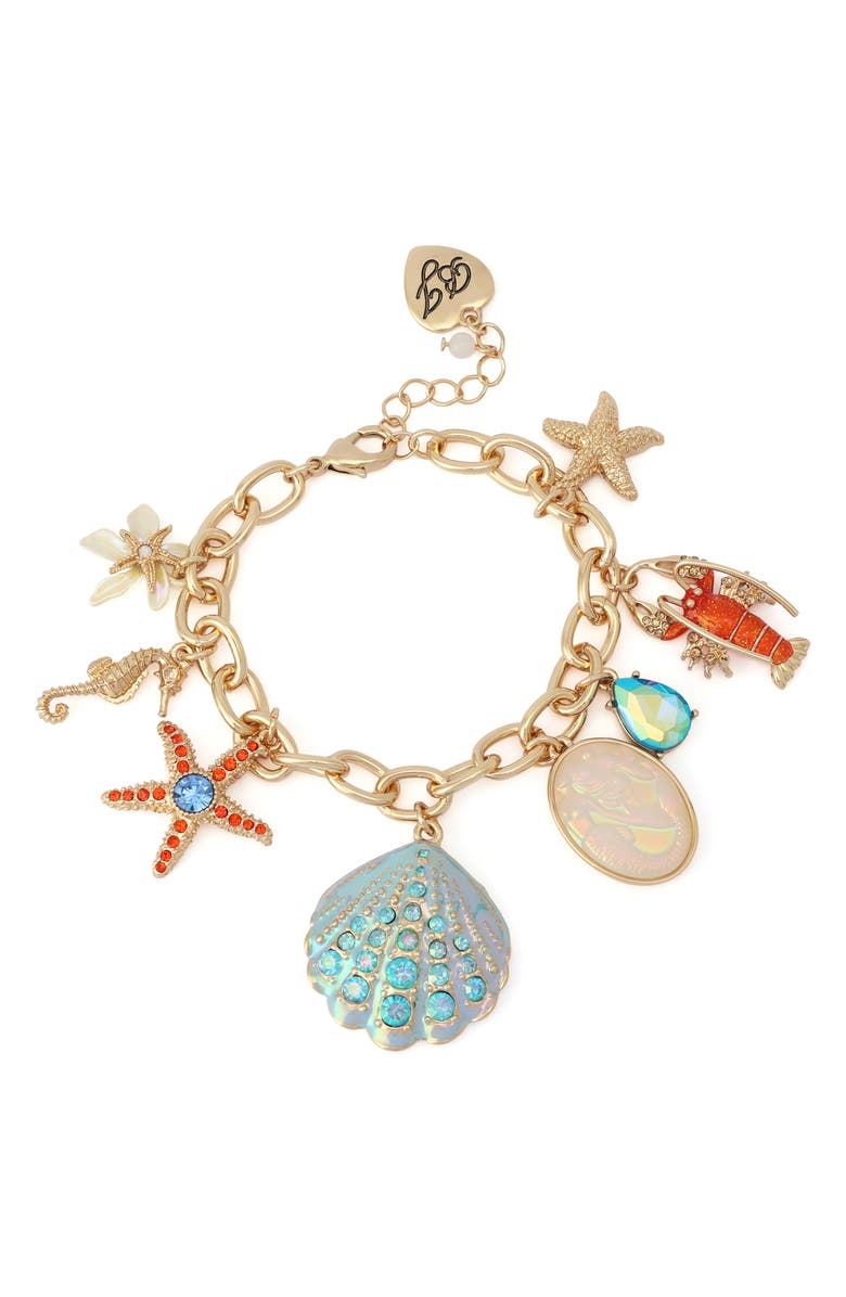 Betsey Johnson Sealife Charm Flex Bracelet, Main, color, Blue