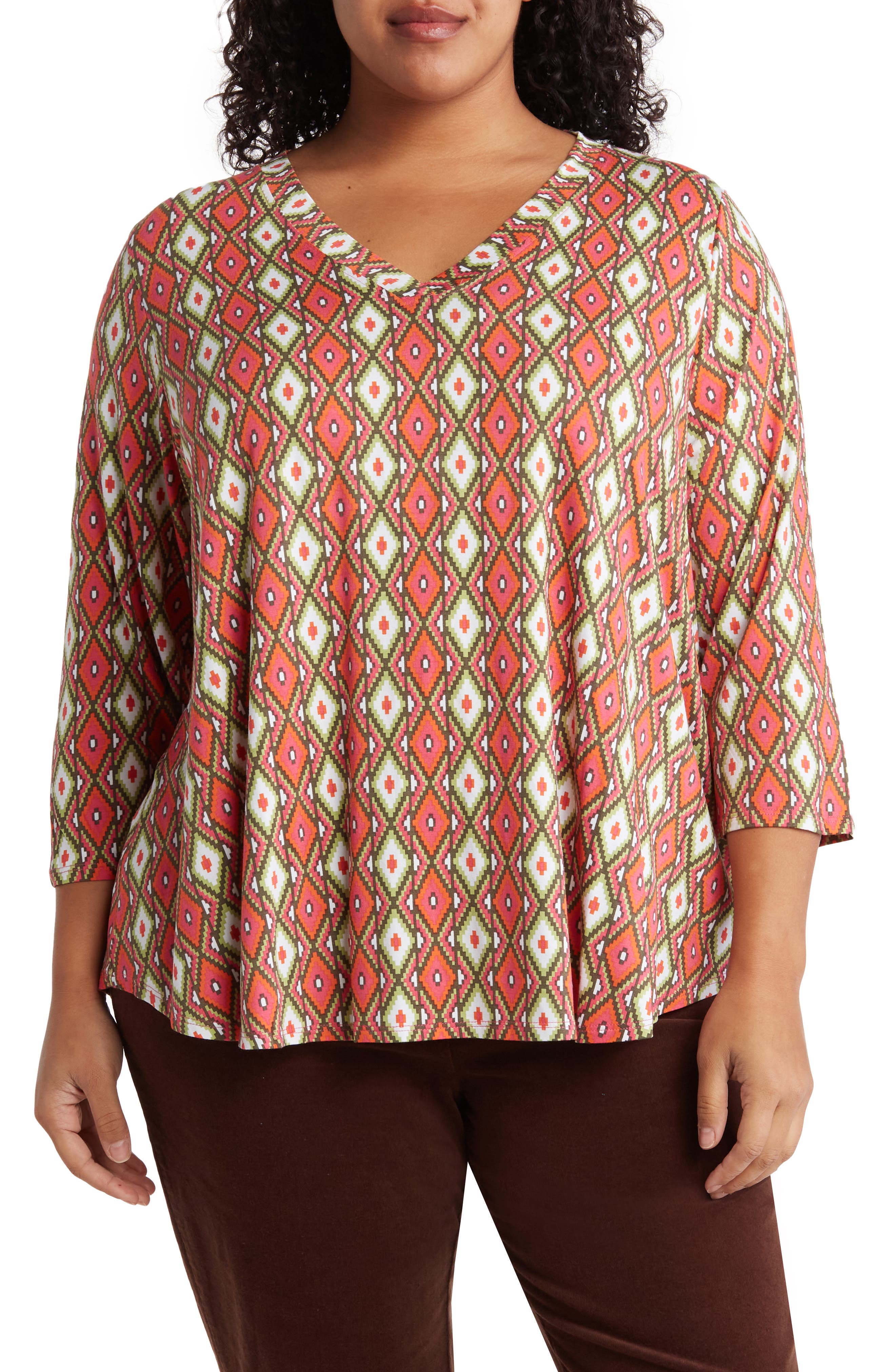 Ruby Rd Woman RUBY RD Patterned V-Neck Top (Women) | Nordstromrack