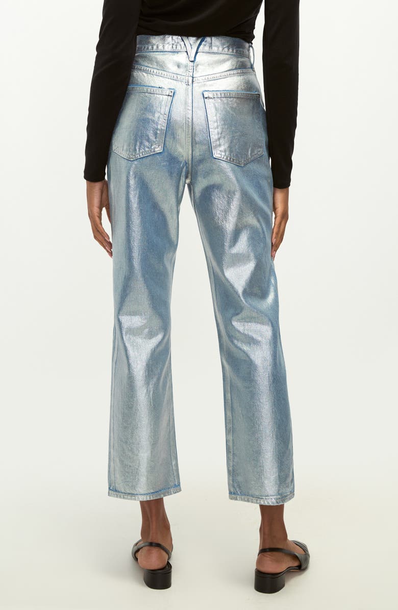 Veronica Beard Daniela Metallic High Waist Ankle Straight Leg Jeans, Alternate, color, Silverwood Shine