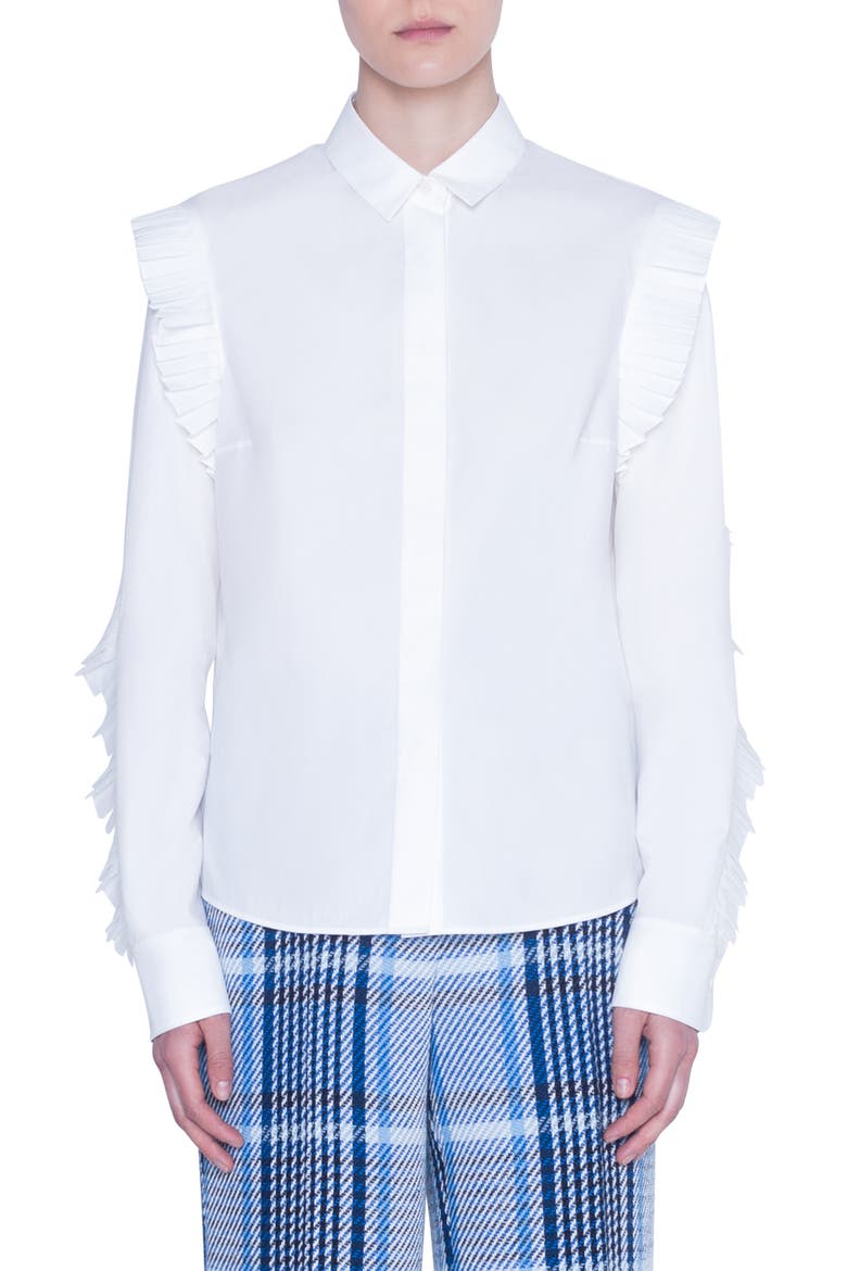 Pleated Ruffle Poplin Blouse, Main, color, CREAM