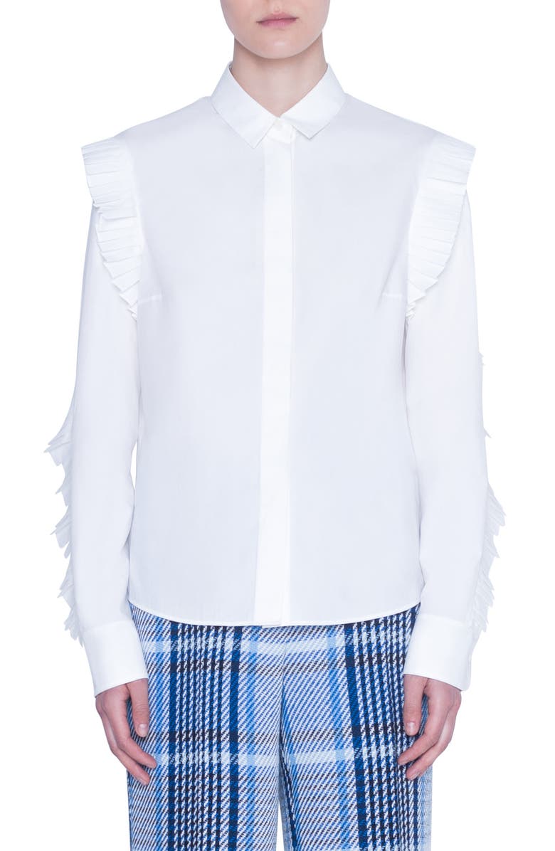 Akris punto Pleated Ruffle Poplin Blouse, Main, color,
