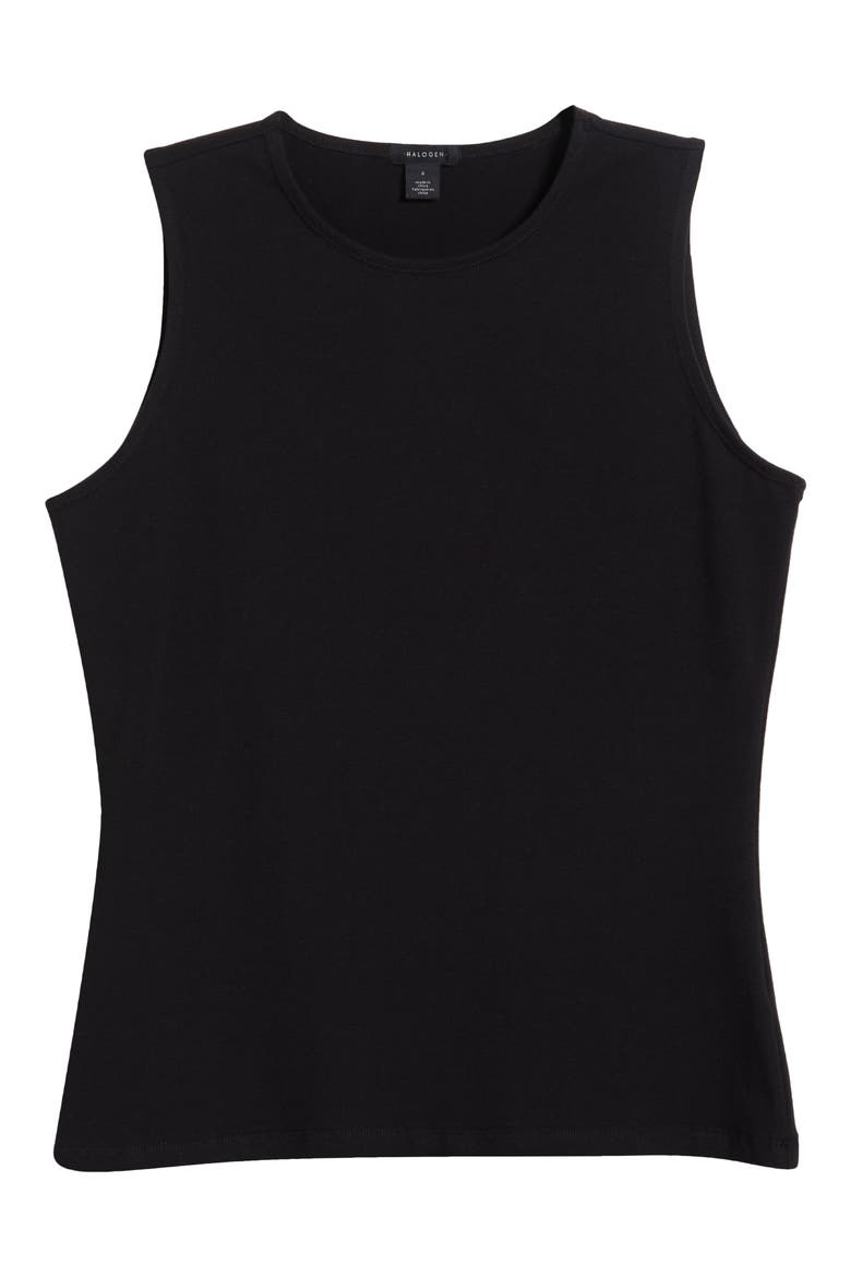Sleeveless Stretch Cotton Knit Shell Top, Alternate, color, RICH BLACK 060
