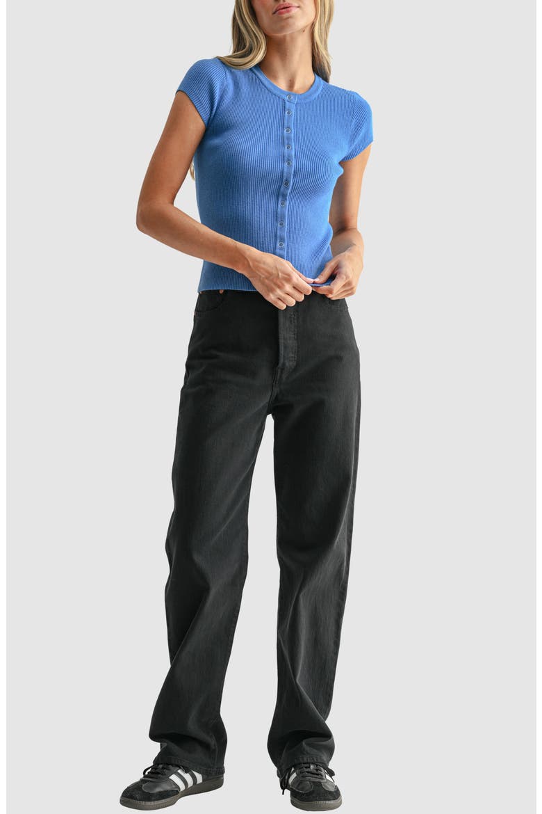 Cap Sleeve Rib Knit Cardigan Top, Alternate, color, CORNFLOWER BLUE