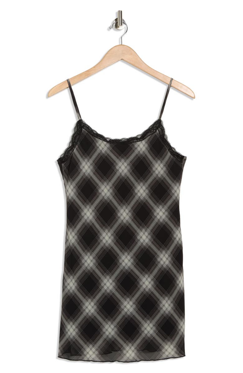 Elodie Plaid Mesh Cami Minidress, Main, color, Black