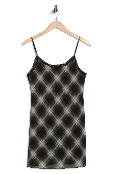 Plaid Mesh Cami Minidress