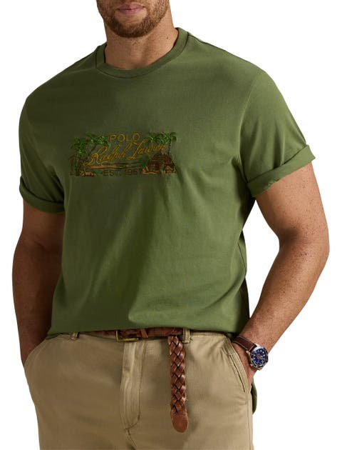 Big & Tall Island Print Embroidered Jersey T-Shirt