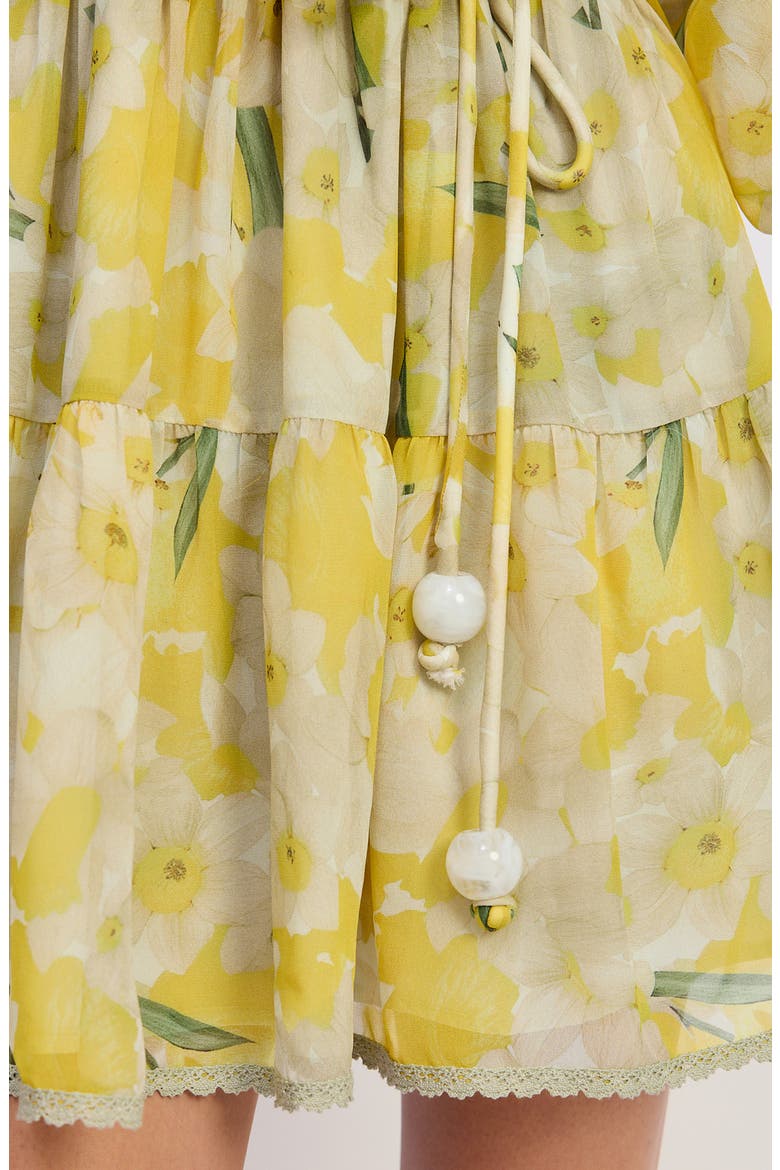 Lydia Ruffle Long Sleeve Minidress, Alternate, color, YELLOW IVORY OLIVE