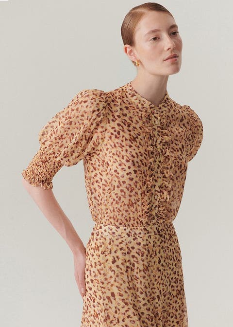 Esther Patterned Ruffle Piping Chiffon Shirt