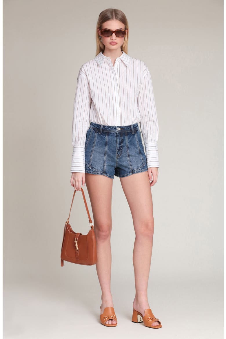 Layered Hem Denim Shorts, Alternate, color, DARK BLUE WASH