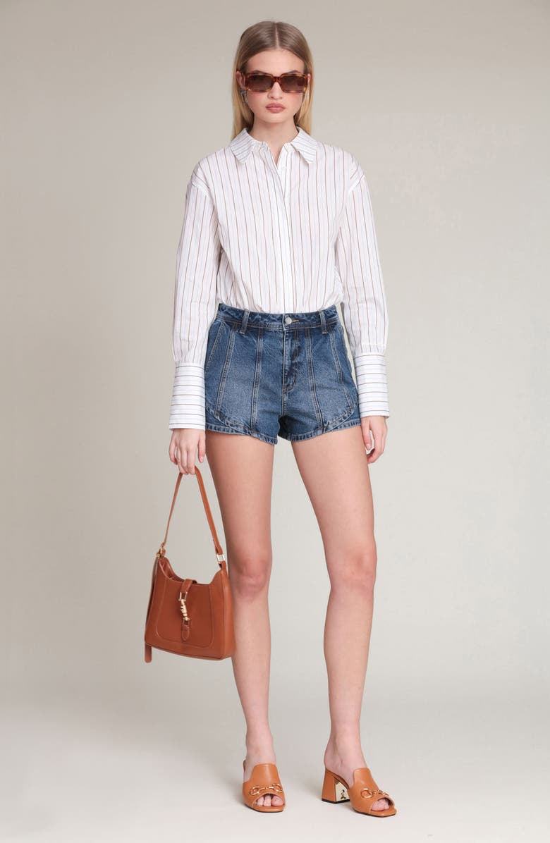 Avec Les Filles Layered Hem Denim Shorts, Alternate, color, Dark Blue Wash