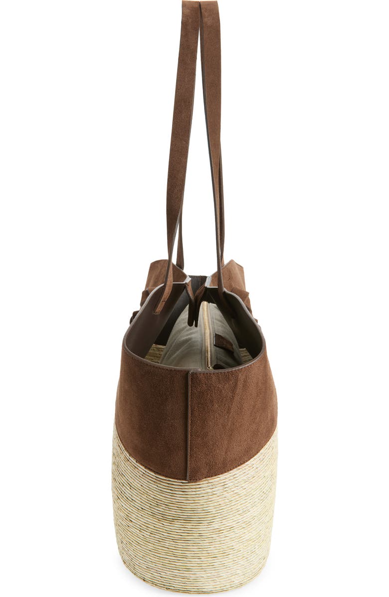 Altuzarra Large Knot Straw & Leather Tote, Alternate, color, Chocolate