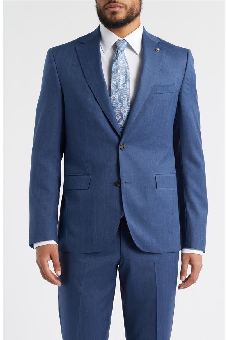 Medium Blue Wool Herringbone Suit, Alternate, color, MID BLUE