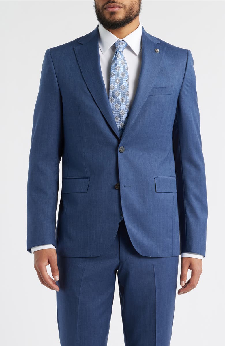 Jack Victor Medium Blue Wool Herringbone Suit, Alternate, color, Mid Blue