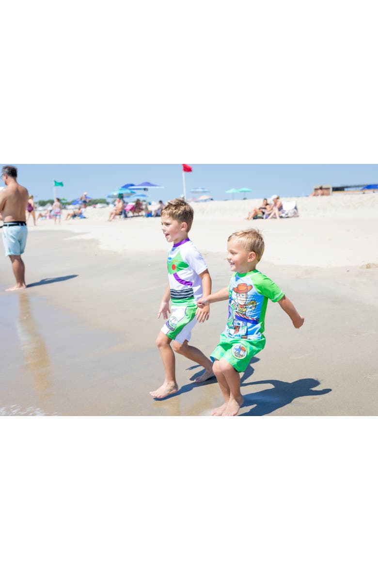 Disney Toy Story Swimwear 2-Piece Rash Guard and Swim Trunks Set, Alternate, color, Buzz Lightyear White