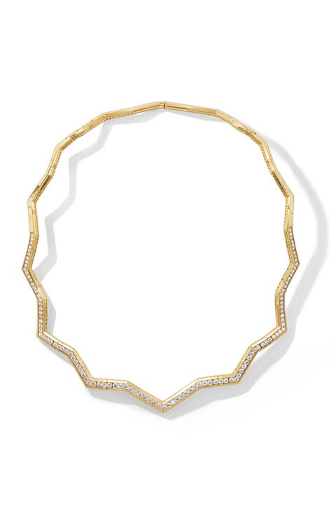 Zigzag Stax Necklace in 18K Yellow Gold with Diamonds, 5mm