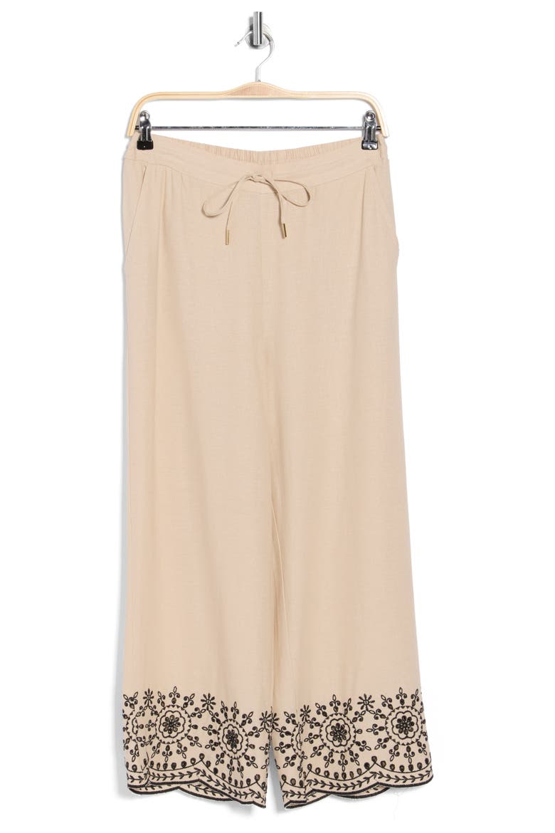 Embroidered Hem Crop Pants, Alternate, color, LINEN