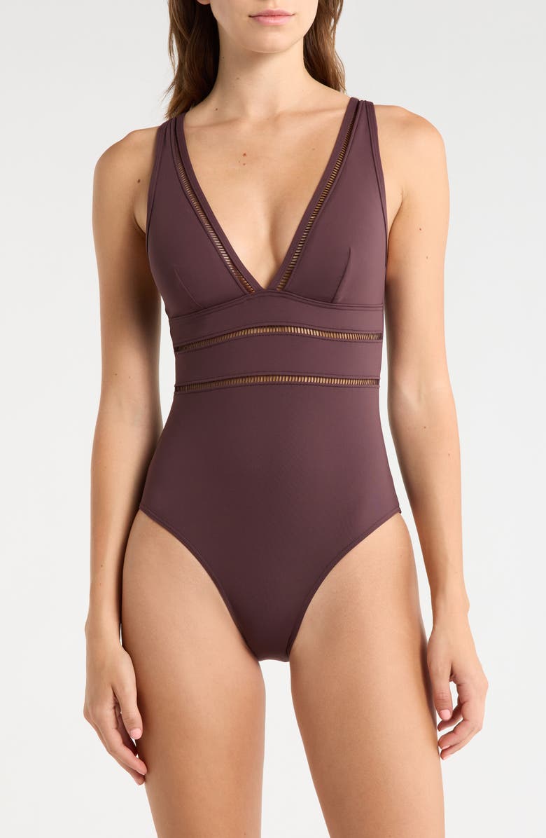 Sea Level Spliced Plunge One-Piece, Main, color, Cocoa