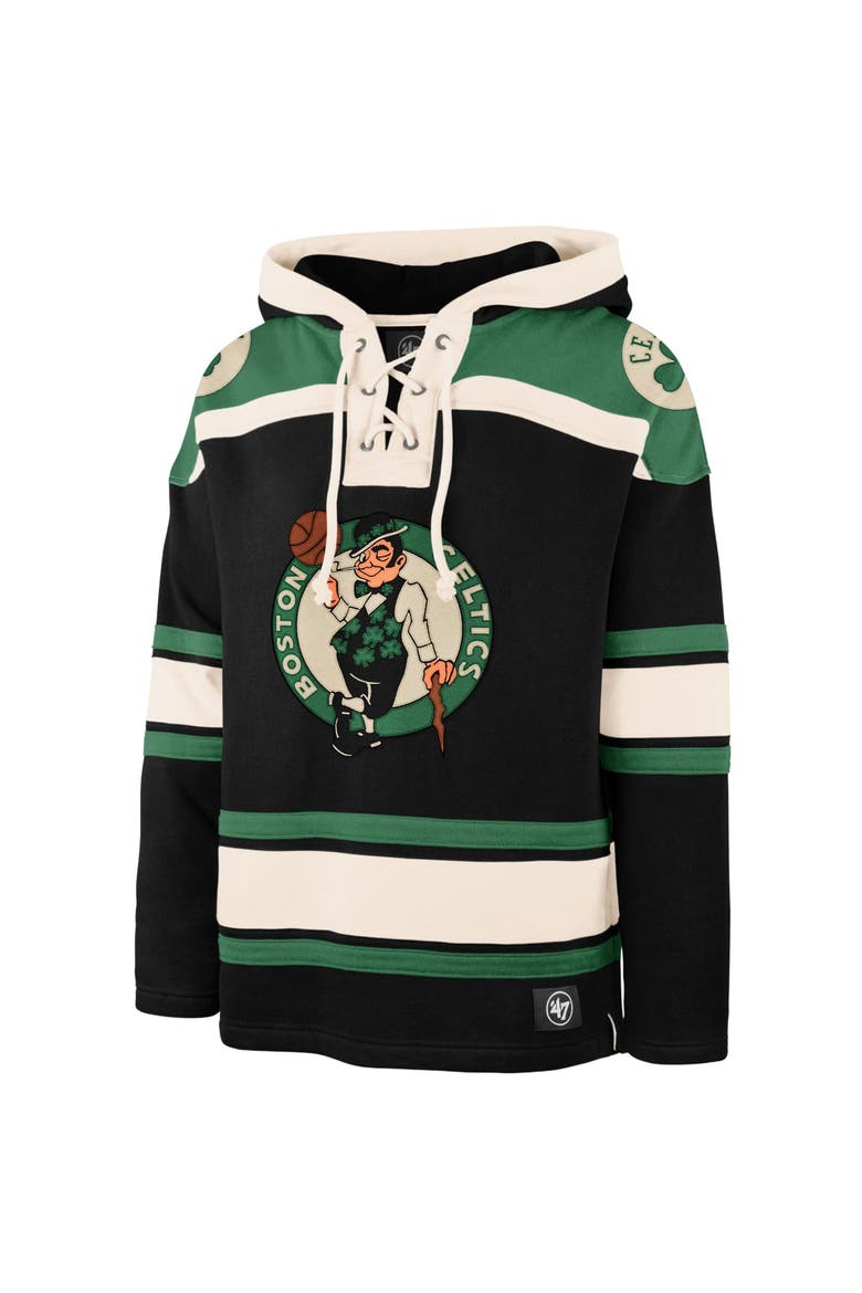 Men's '47  Black Boston Celtics Logo Superior Lacer Hoodie, Alternate, color, Black