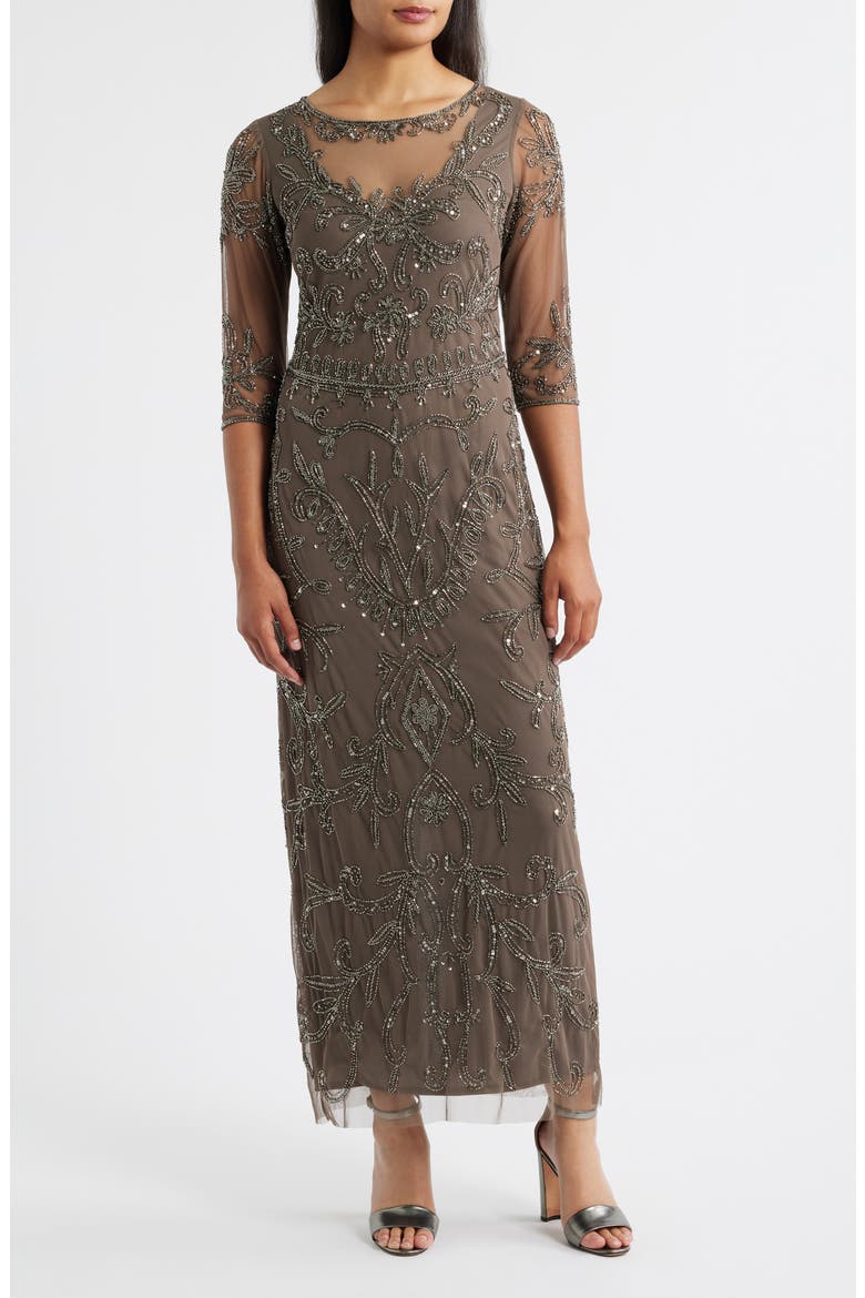 Sequin Illusion Gown, Main, color, ALUMINUM