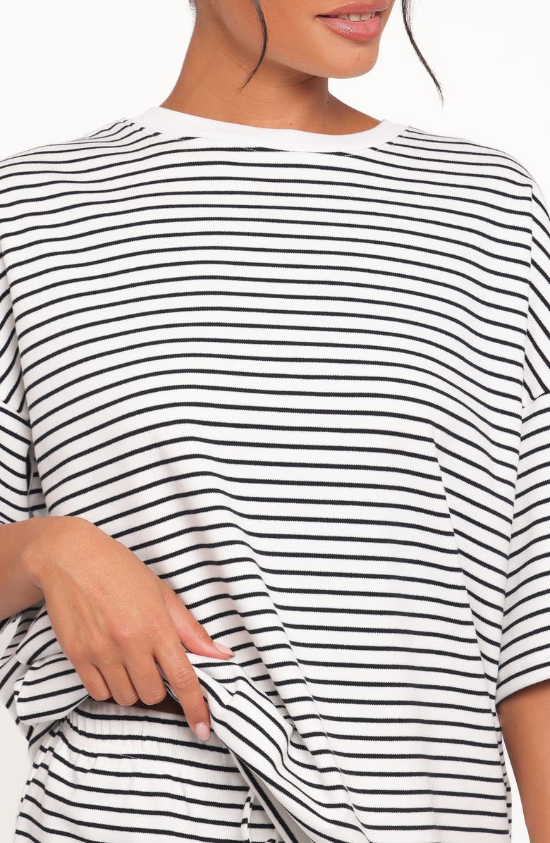 Petal & Pup Hellen Stripe Knit Cotton Top & Shorts Set, Alternate, color, White Black Stripe