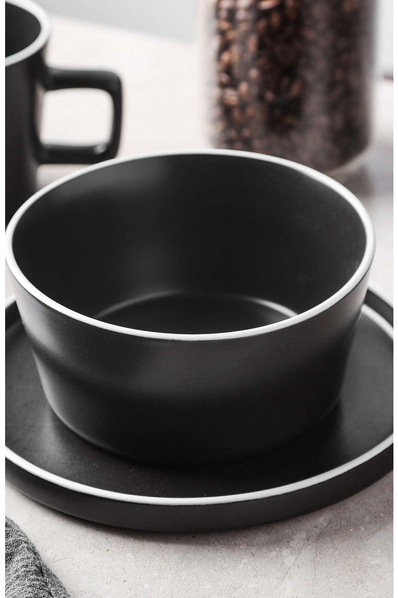 Allison Stoneware 32-Piece Dinnerware Set, Alternate, color, Black Matte, White Rim