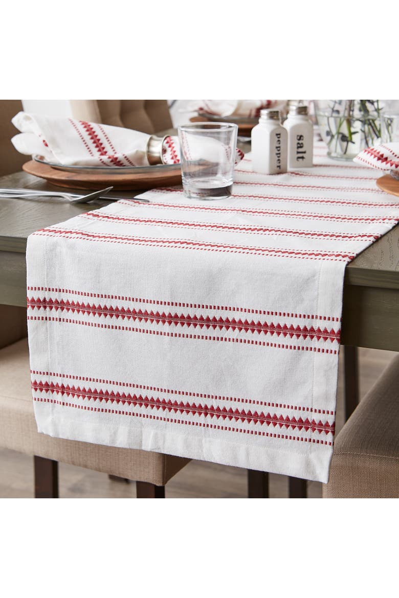 Zig Dobby Stripe Table Runner, Alternate, color, Barn Red