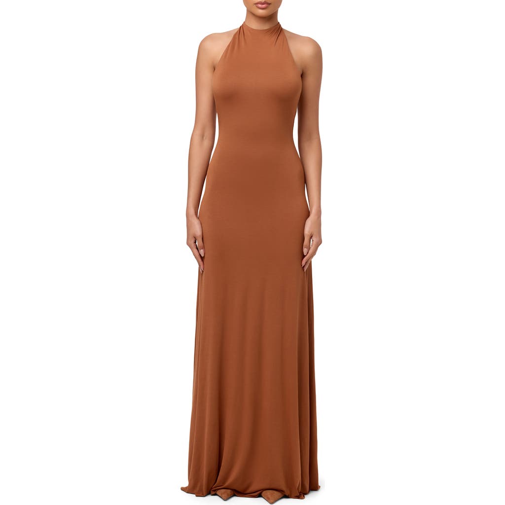 Naked Wardrobe Maxi Halter Dress In Brown