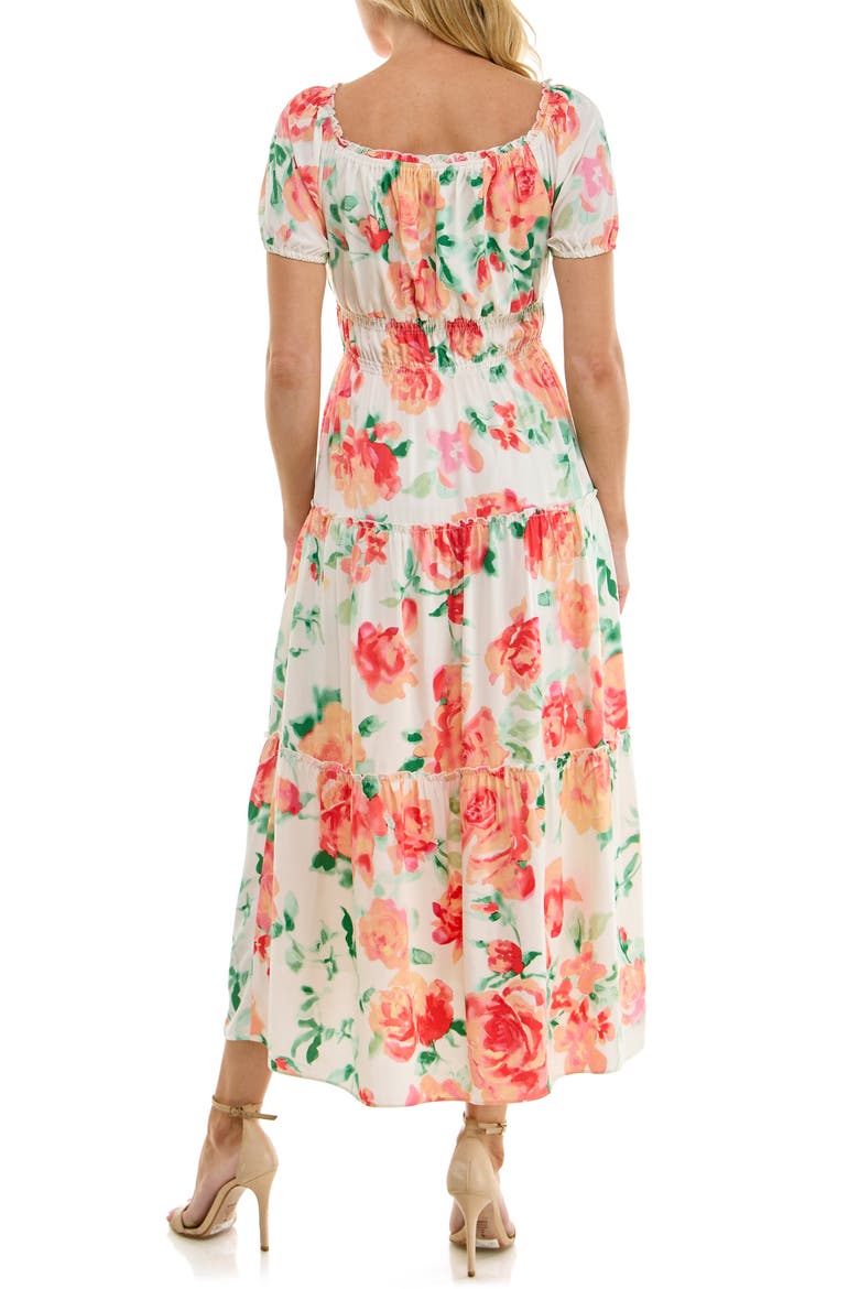 Tiered Midi Dress, Alternate, color, IVORY CORAL FLORAL